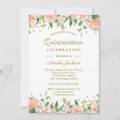 金ゴールドピーチフローラウォーターカラーキンセアニェラ招待状 招待状 (正面)