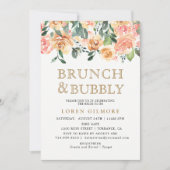 金ゴールドピーチフローラブランチとバブルシャワー 招待状 (正面)