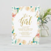 金ゴールドピーチフローラリースガールベビーシャワー 招待状 (スタンド正面)