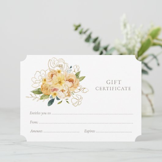 金ゴールドピーチブーケショップギフト券テンプレート (スタンド正面)