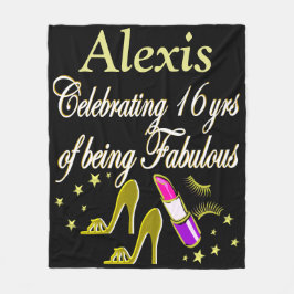 金ゴールドファッショニスタパーソナライズド16番目誕生日毛布 フリースブランケット