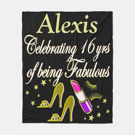 金ゴールドファッショニスタパーソナライズド16番目誕生日毛布 フリースブランケット (正面)