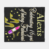 金ゴールドファッショニスタパーソナライズド16番目誕生日毛布 フリースブランケット (正面(横))