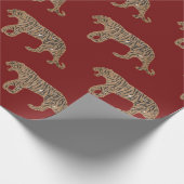 金ゴールドファッショニスタブラック赤グリッタータイガーパターン ラッピングペーパー (角)