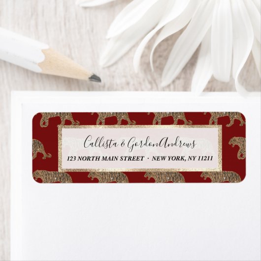 金ゴールドファッショニスタブラック赤グリッタータイガーパターン ラベル (インサイチュ)