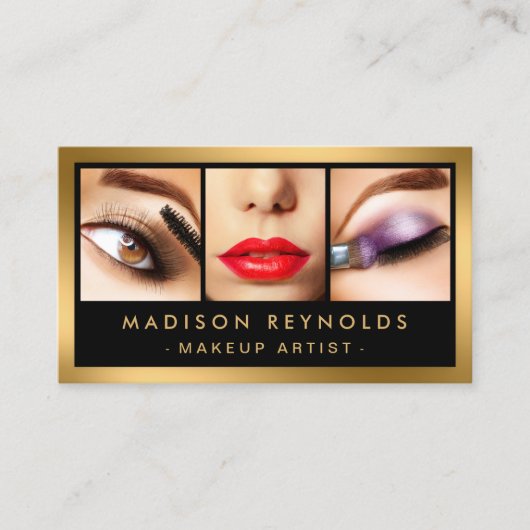 金ゴールドファッションメイクアップアーティストフォトショーケース 名刺 (正面)