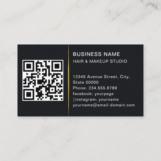 金ゴールドファッションメイクアップアーティストフォトショーケースQRコード 名刺 (裏面)