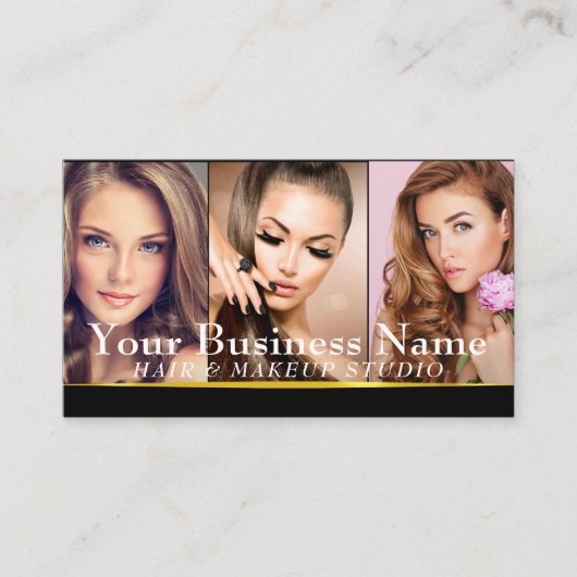 金ゴールドファッションメイクアップアーティストフォトショーケースQRコード 名刺 (正面)