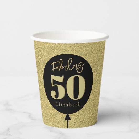 金ゴールドファブラス50誕生日 紙コップ (裏面)