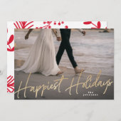 金ゴールドファミリーホリデークリスマスハッピーホリデーフォト シーズンカード (正面/裏面)