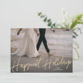 金ゴールドファミリーホリデークリスマスハッピーホリデーフォト シーズンカード (スタンド正面)