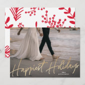 金ゴールドファミリーホリデークリスマスハッピーホリデーフォト シーズンカード (正面/裏面)