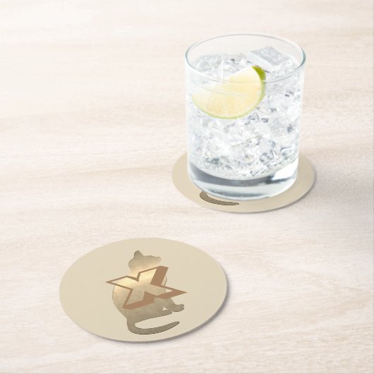 金ゴールドファンキーキャットコースター ラウンドペーパーコースター (インサイチュ)