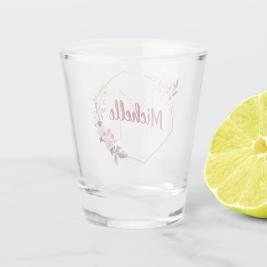 金ゴールドファンシーさくらんぼの花モノグラムと名前 ショットグラス (裏面)