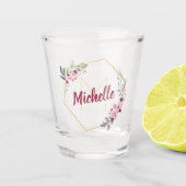 金ゴールドファンシーさくらんぼの花モノグラムと名前 ショットグラス (正面)