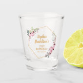 金ゴールドファンシーさくらんぼ花名日付21歳 ショットグラス (正面)