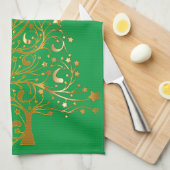 金ゴールドファンシークリスマスツリーThunder_Cove キッチンタオル (四つ折り)
