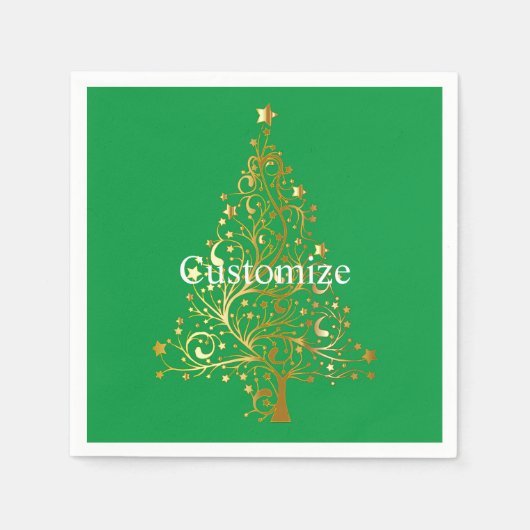 金ゴールドファンシークリスマスツリーThunder_Cove スタンダードカクテルナプキン (正面)