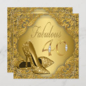 金ゴールドファンシーハイヒール素晴らしい40歳の誕生日 招待状 (正面/裏面)