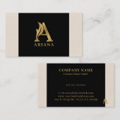 金ゴールドファンシーレターAモノグラム（黒とリネン） 名刺 (正面/裏面)