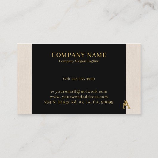 金ゴールドファンシーレターAモノグラム（黒とリネン） 名刺 (裏面)