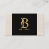 金ゴールドファンシーレターBモノグラムオンブラックとリネン 名刺 (正面)