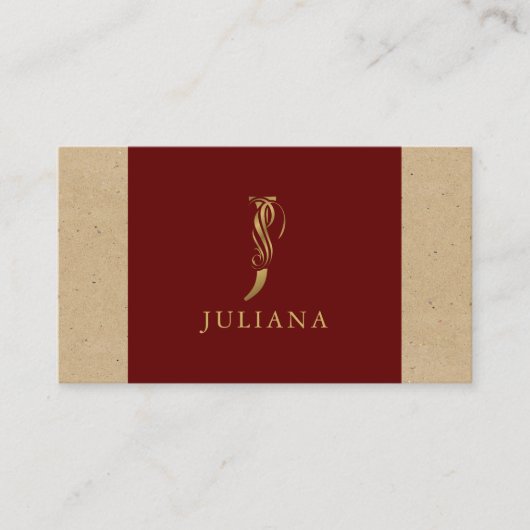 金ゴールドファンシーレターJモノグラム赤と厚紙 名刺 (正面)