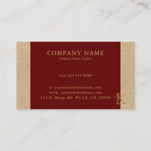 金ゴールドファンシーレターKモノグラム赤と厚紙 名刺 (裏面)