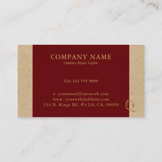 金ゴールドファンシーレターQモノグラム赤と厚紙 名刺 (裏面)