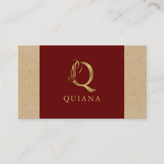 金ゴールドファンシーレターQモノグラム赤と厚紙 名刺 (正面)