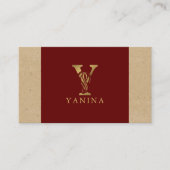 金ゴールドファンシーレターYオン赤とベージュリネン 名刺 (正面)