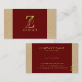 金ゴールドファンシーレターZオン赤とベージュリネン 名刺 (正面/裏面)