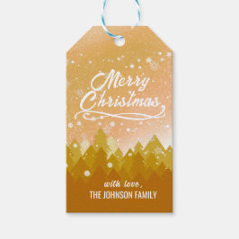 金ゴールドファンシー平和な雪の森メリークリスマス ギフトタグ