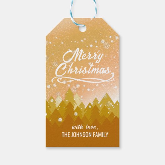 金ゴールドファンシー平和な雪の森メリークリスマス ギフトタグ (正面)