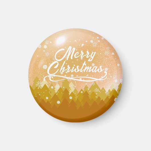 金ゴールドファンシー平和な雪の森メリークリスマス マグネット (正面)