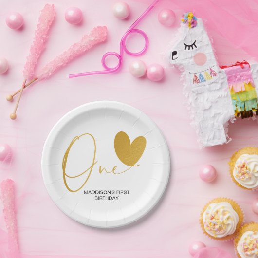 金ゴールドファーストバースデーパーティー1誕生日 ペーパープレート (パーティー)