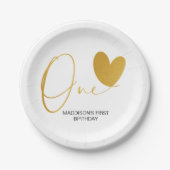 金ゴールドファーストバースデーパーティー1誕生日 ペーパープレート (正面)
