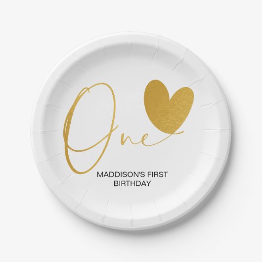 金ゴールドファーストバースデーパーティー1誕生日 ペーパープレート (正面)