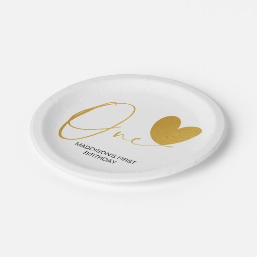 金ゴールドファーストバースデーパーティー1誕生日 ペーパープレート (アングル)