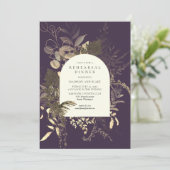 金ゴールドファーングリーンリー結婚パープルのリハーサルディナー 招待状 (スタンド正面)