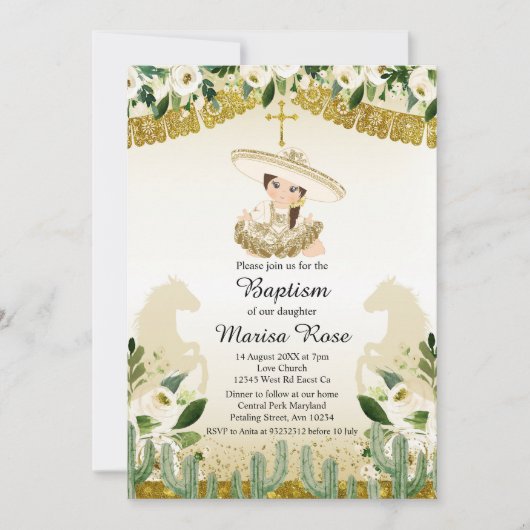 金ゴールドフィエスタガールバプテスマ《キリスト教》洗礼式や命名式 招待状 (正面)