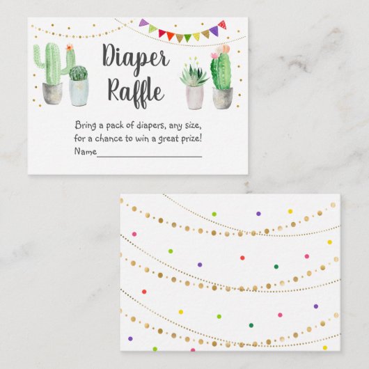 金ゴールドフィエスタサクタスベビーシャワーおむつラッフル エンクロージャーカード (正面/裏面)