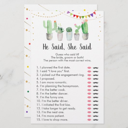 金ゴールドフィエスタサボテン彼は彼女はゲームを言った (正面/裏面)