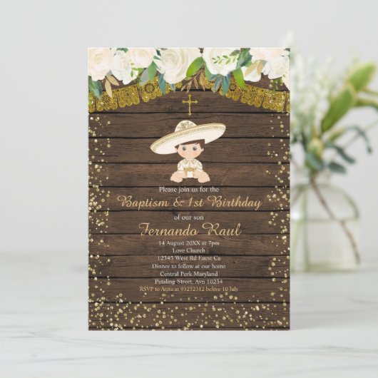 金ゴールドフィエスタバプティスアンドファースト誕生日 招待状 (スタンド正面)