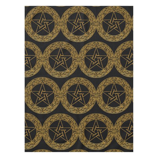 金ゴールドフィエレガントリグリー星形五角形ウィッカスター祭壇 テーブルクロス (正面)