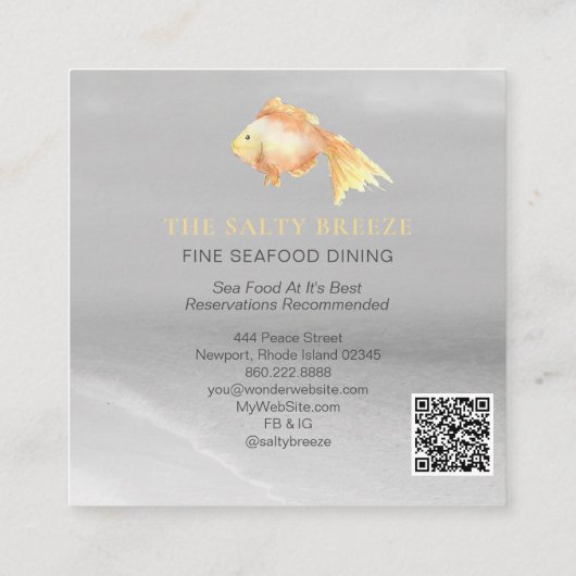 **金ゴールドフィッシュビーチシルバーサンドシーダイニング スクエア名刺 (裏面)