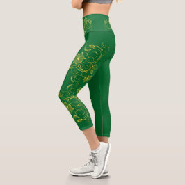 金ゴールドフィリグリーフローラつる植物スポーティシックActivewear カプリレギンス