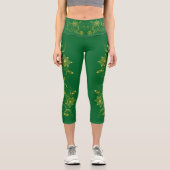 金ゴールドフィリグリーフローラつる植物スポーティシックActivewear カプリレギンス (正面)