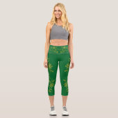 金ゴールドフィリグリーフローラつる植物スポーティシックActivewear カプリレギンス (正面)