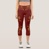 金ゴールドフィリグリーフローラつる植物スポーティシックActivewear カプリレギンス (正面)